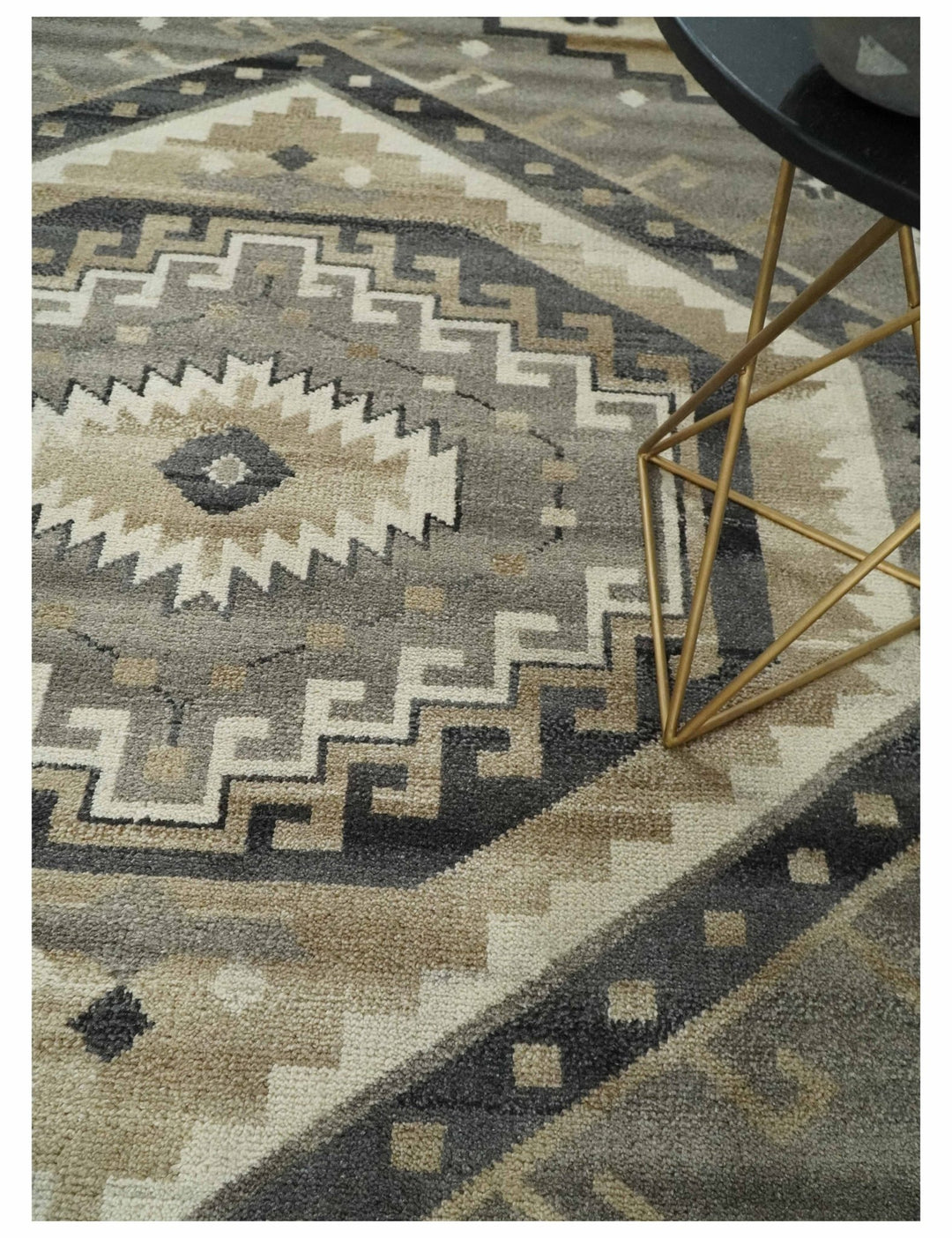 Hand Knotted Ivory, Charcoal and Beige Traditional Medallion Natural Wool Area Rug, Kids, Living Room and Bedroom Rug | MEHK8 - The Rug Decor