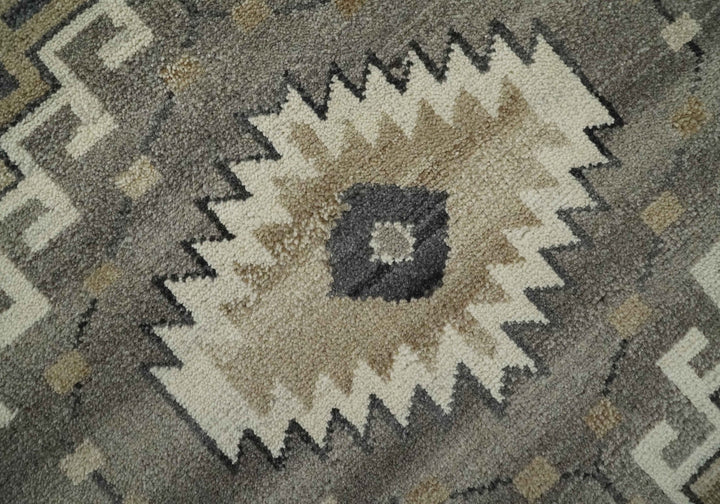 Hand Knotted Ivory, Charcoal and Beige Traditional Medallion Natural Wool Area Rug, Kids, Living Room and Bedroom Rug | MEHK8 - The Rug Decor