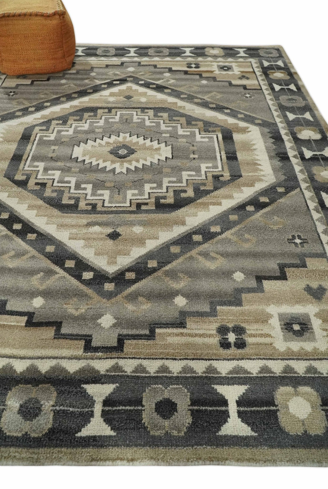Hand Knotted Ivory, Charcoal and Beige Traditional Medallion Natural Wool Area Rug, Kids, Living Room and Bedroom Rug | MEHK8 - The Rug Decor