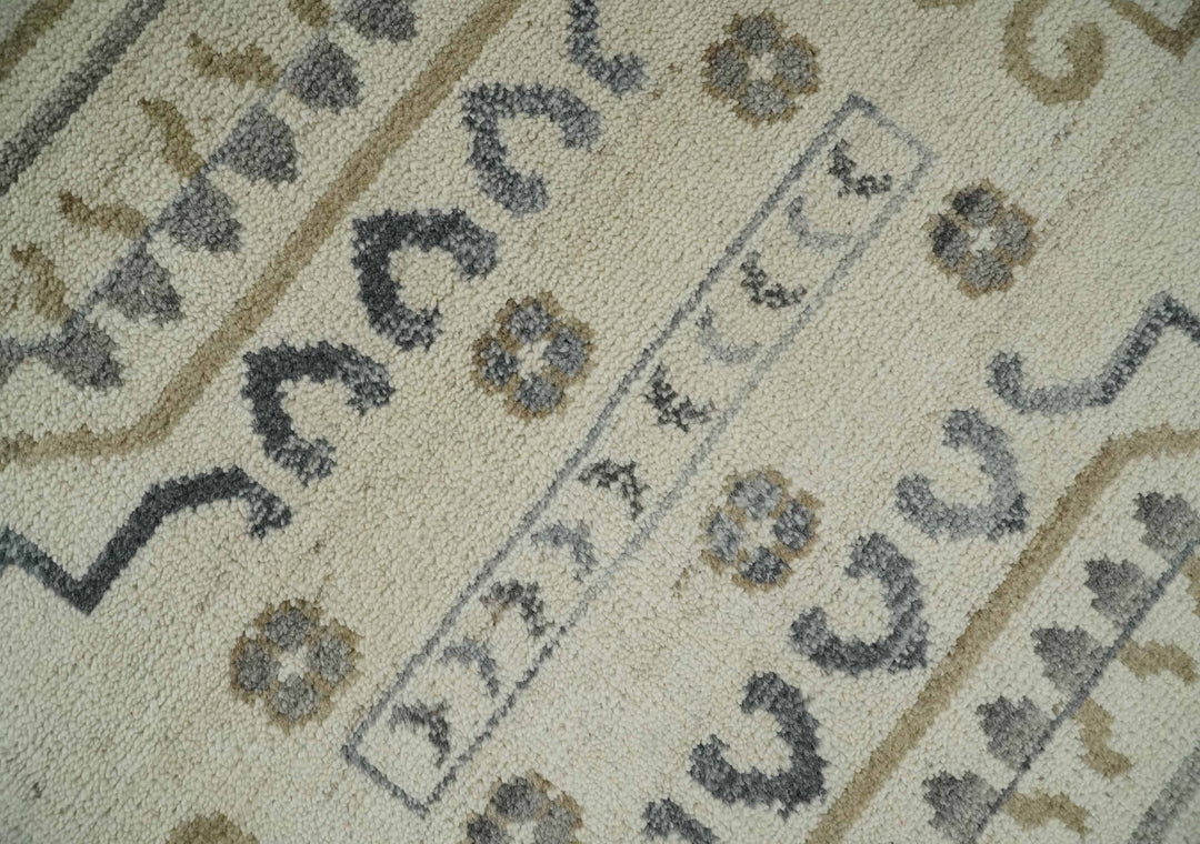 Hand Knotted Ivory, Gray and Beige Traditional Medallion Natural Wool Area Rug, Kids, Living Room and Bedroom Rug | MEHK7 - The Rug Decor