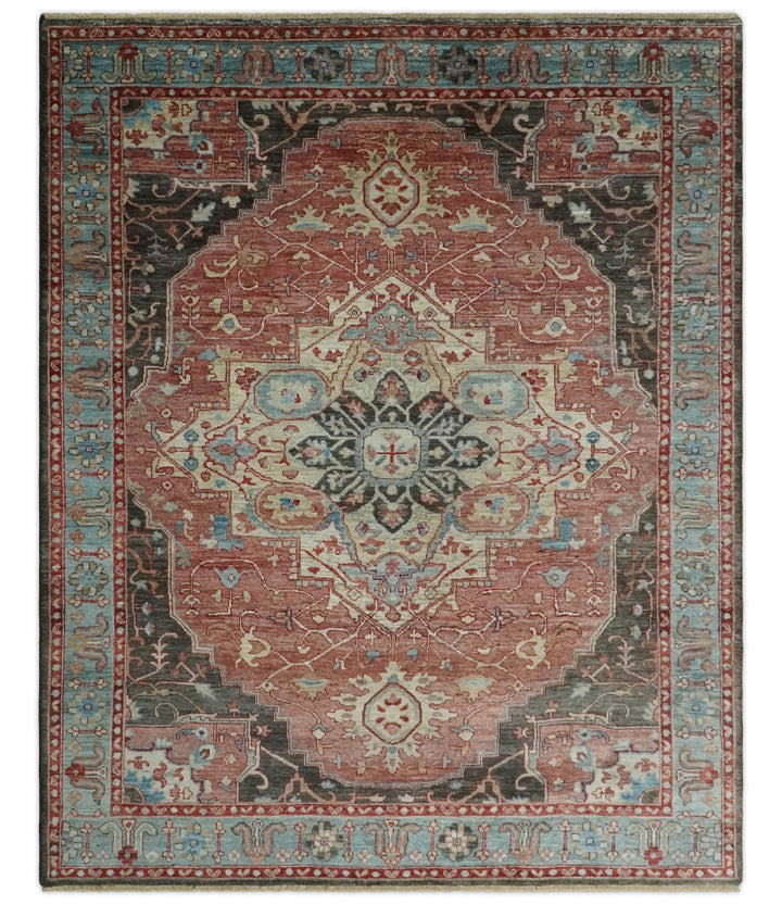 Hand Knotted Ivory, Rust and Blue Antique Persian Heriz Serapi Wool Rug, 5x8, 6x9, 8x10 and 9x12 Living Room Rug | TRD2557 - The Rug Decor