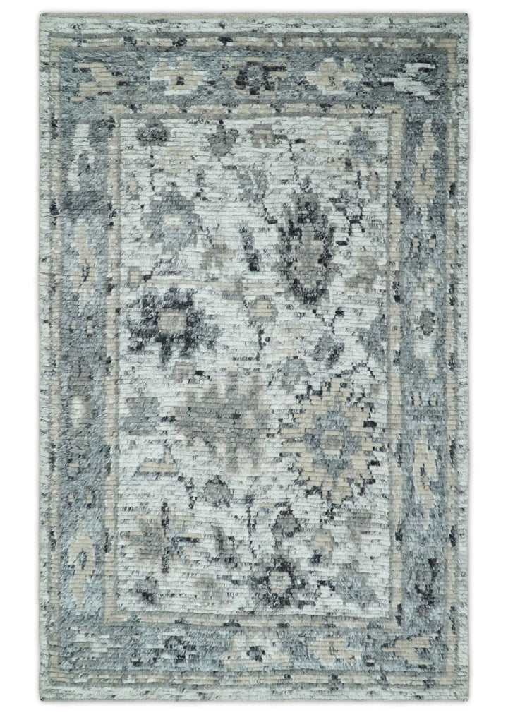 Hand Knotted Ivory, Silver and Beige Traditional Rug Made with Blended Wool 5x8, 8x10 and 9x12 | UL29 - The Rug Decor