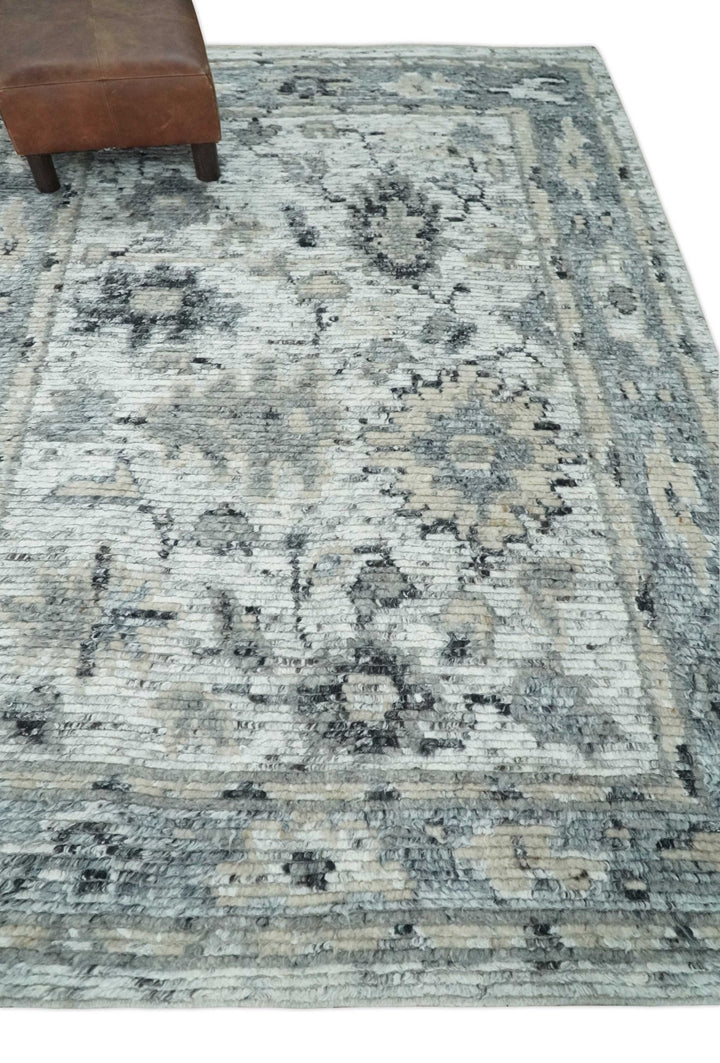 Hand Knotted Ivory, Silver and Beige Traditional Rug Made with Blended Wool 5x8, 8x10 and 9x12 | UL29 - The Rug Decor