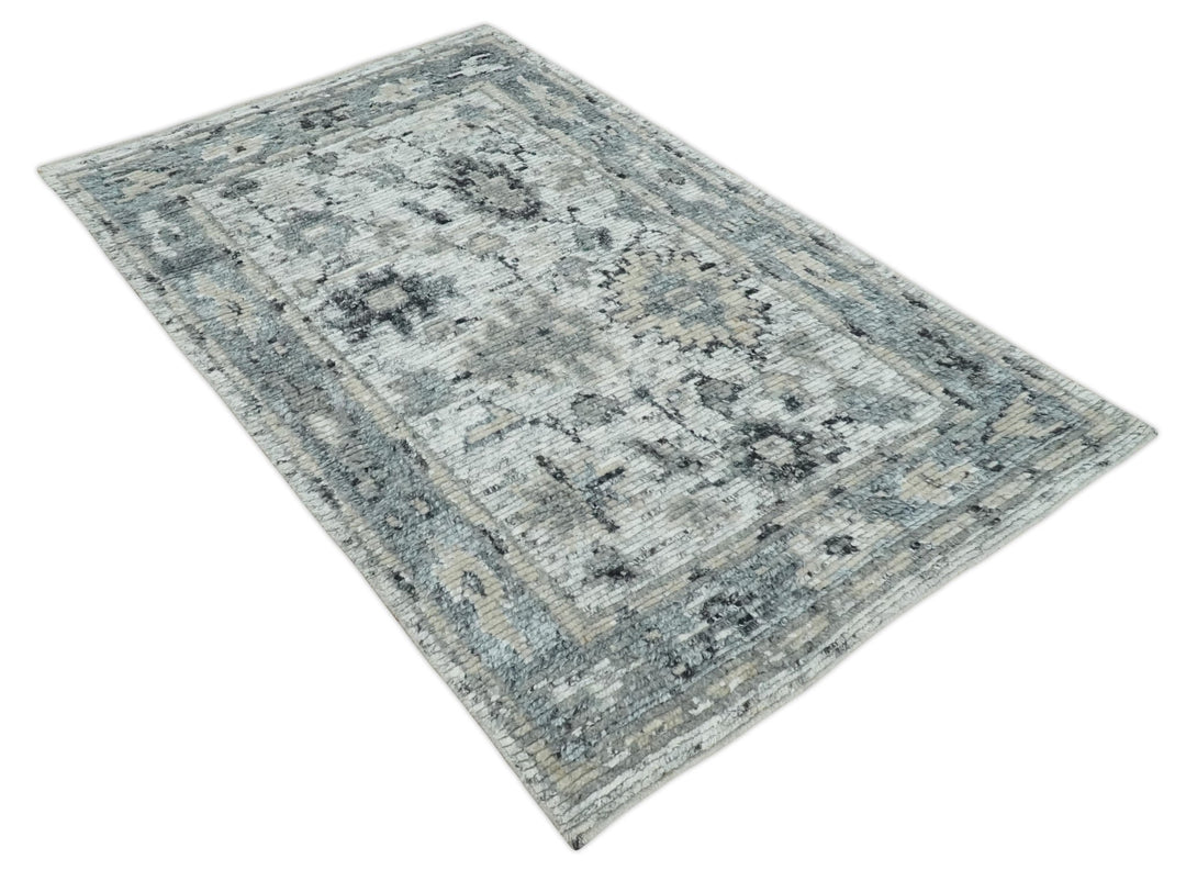 Hand Knotted Ivory, Silver and Beige Traditional Rug Made with Blended Wool 5x8, 8x10 and 9x12 | UL29 - The Rug Decor