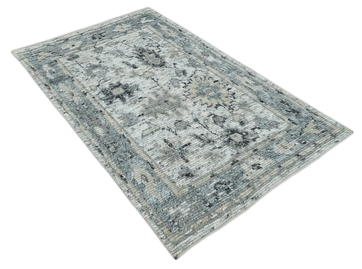 Hand Knotted Ivory, Silver and Beige Traditional Rug Made with Blended Wool 5x8, 8x10 and 9x12 | UL29 - The Rug Decor