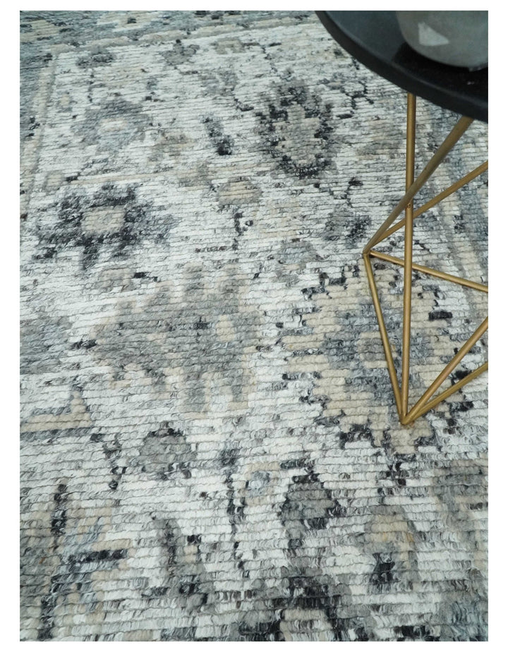 Hand Knotted Ivory, Silver and Beige Traditional Rug Made with Blended Wool 5x8, 8x10 and 9x12 | UL29 - The Rug Decor