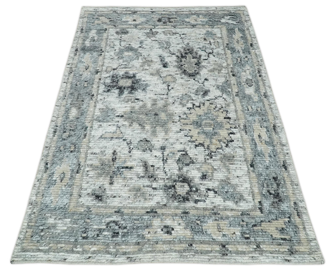 Hand Knotted Ivory, Silver and Beige Traditional Rug Made with Blended Wool 5x8, 8x10 and 9x12 | UL29 - The Rug Decor