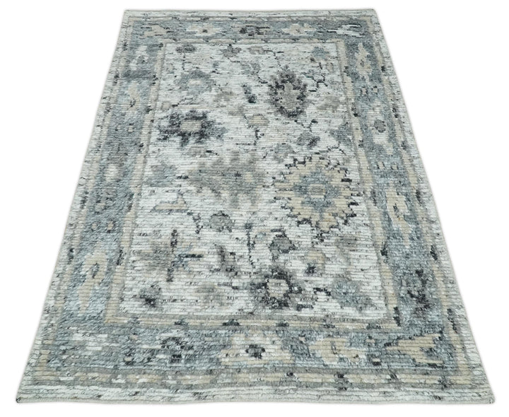 Hand Knotted Ivory, Silver and Beige Traditional Rug Made with Blended Wool 5x8, 8x10 and 9x12 | UL29 - The Rug Decor