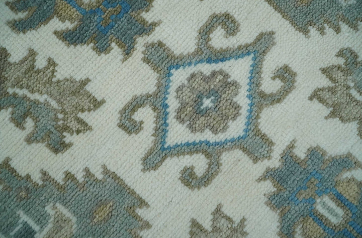 Hand Knotted Ivory, Teal and Silver 9x12 Traditional Oushak Wool Area Rug - The Rug Decor