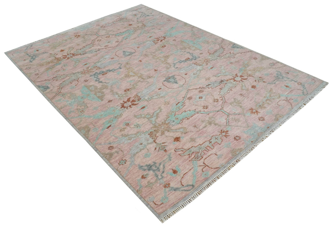 Hand Knotted Light Pink Oriental Oushak 9x12 Traditional Wool Area Rug, Living Room and Bedroom Rug - The Rug Decor