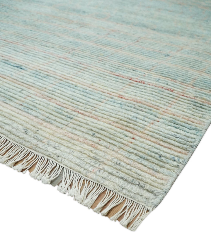 Hand Knotted Modern Abstract Blue and Peach Trellis Moroccan Rug Made with Blended Wool 5x8, 8x10 and 9x12 | UL35 - The Rug Decor