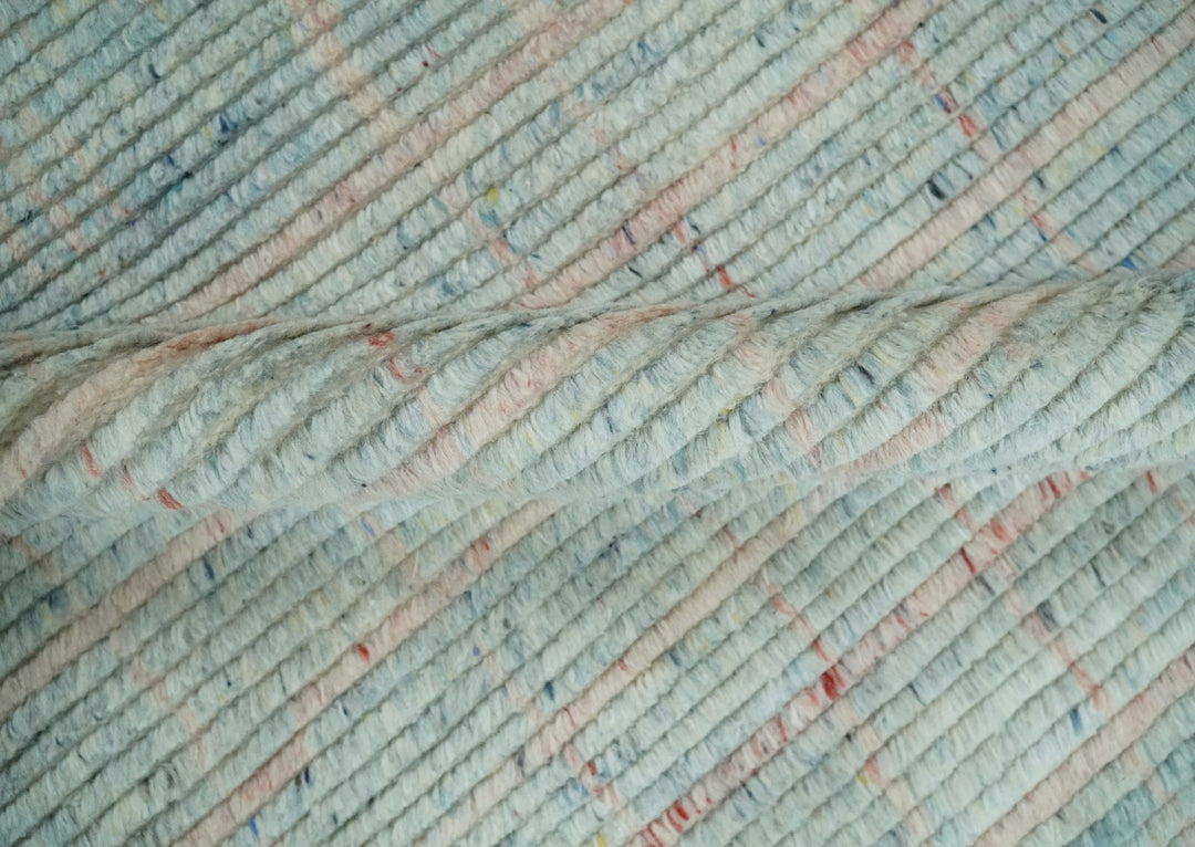 Hand Knotted Modern Abstract Blue and Peach Trellis Moroccan Rug Made with Blended Wool 5x8, 8x10 and 9x12 | UL35 - The Rug Decor