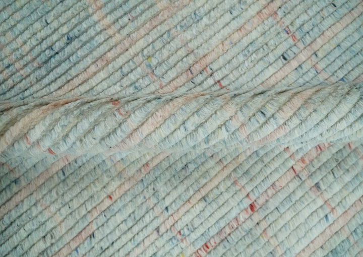 Hand Knotted Modern Abstract Blue and Peach Trellis Moroccan Rug Made with Blended Wool 5x8, 8x10 and 9x12 | UL35 - The Rug Decor