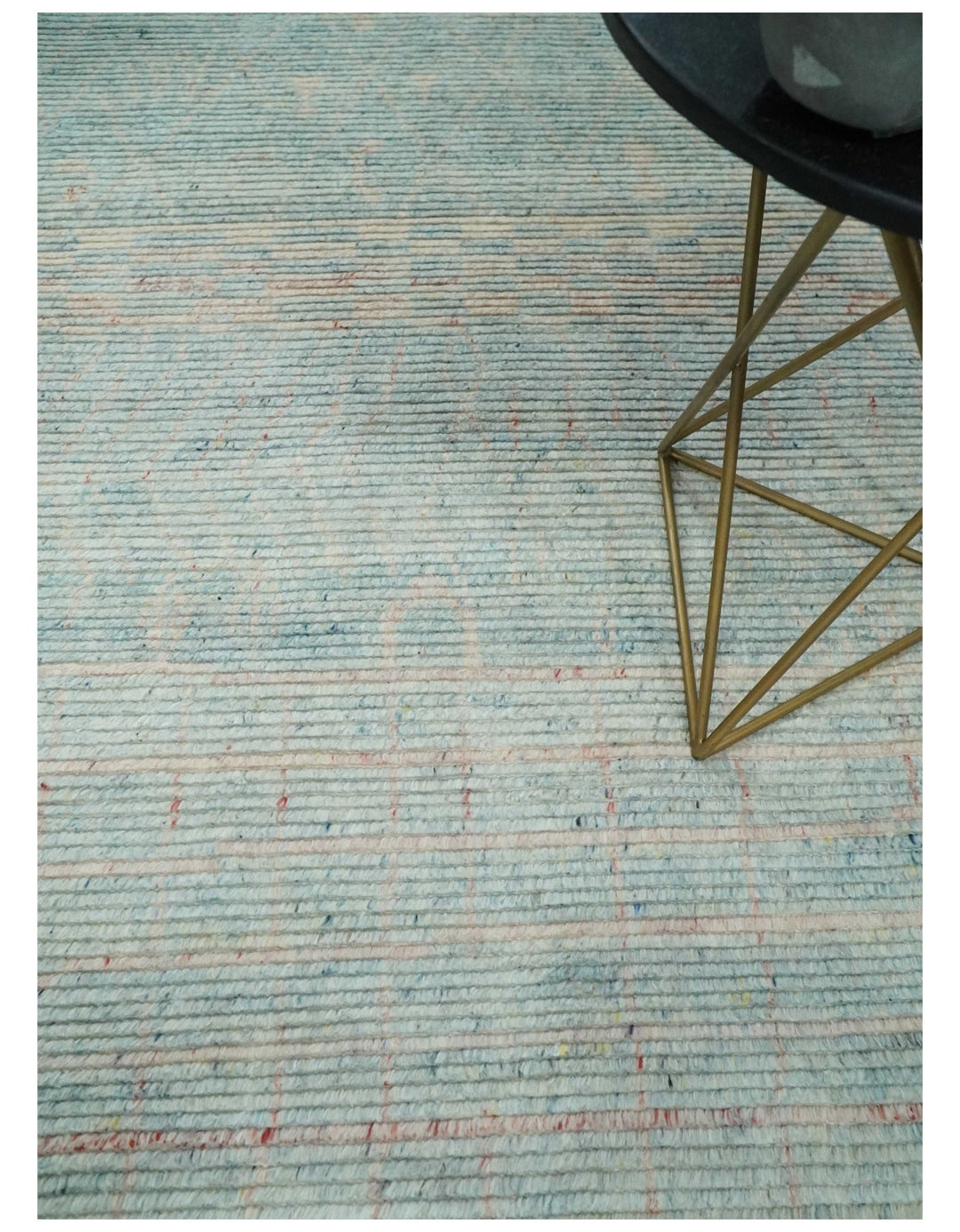 Hand Knotted Modern Abstract Blue and Peach Trellis Moroccan Rug Made with Blended Wool 5x8, 8x10 and 9x12 | UL35 - The Rug Decor