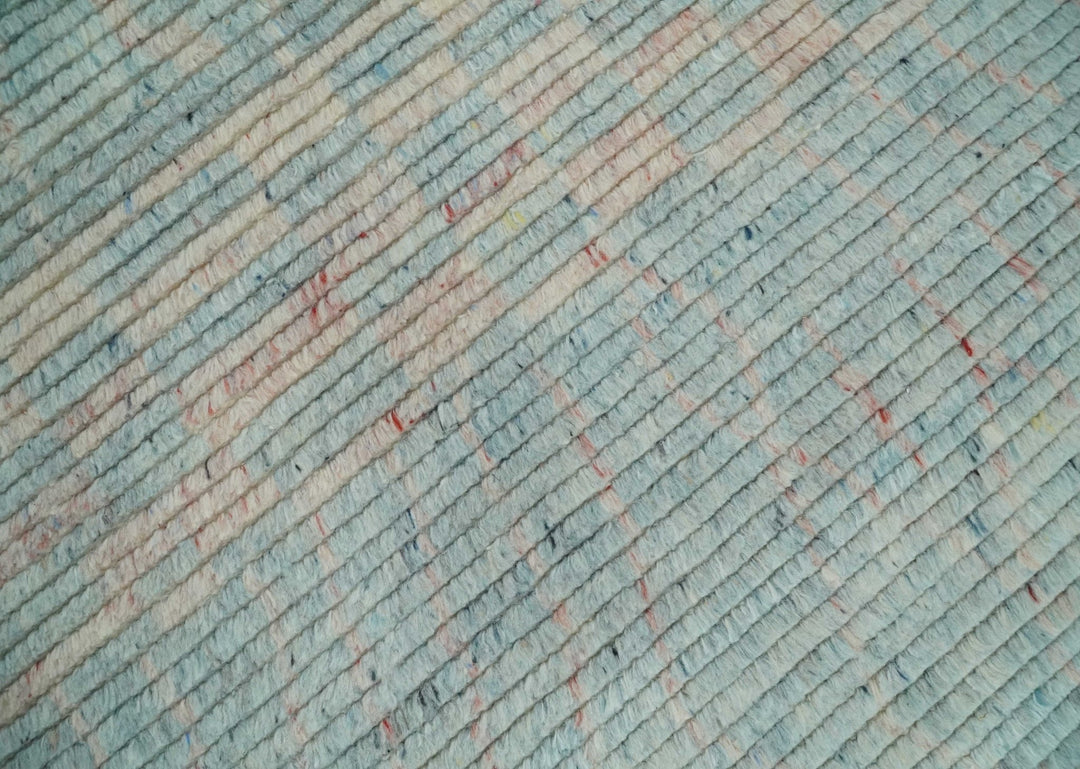 Hand Knotted Modern Abstract Blue and Peach Trellis Moroccan Rug Made with Blended Wool 5x8, 8x10 and 9x12 | UL35 - The Rug Decor