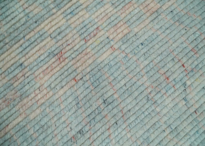 Hand Knotted Modern Abstract Blue and Peach Trellis Moroccan Rug Made with Blended Wool 5x8, 8x10 and 9x12 | UL35 - The Rug Decor