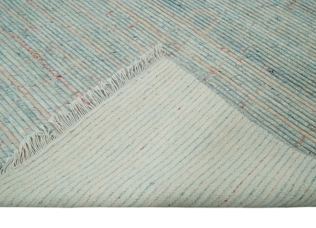 Hand Knotted Modern Abstract Blue and Peach Trellis Moroccan Rug Made with Blended Wool 5x8, 8x10 and 9x12 | UL35 - The Rug Decor
