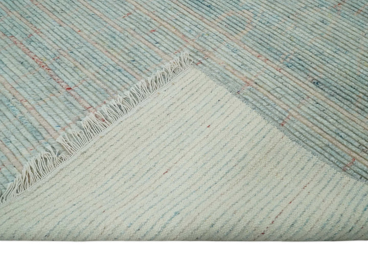 Hand Knotted Modern Abstract Blue and Peach Trellis Moroccan Rug Made with Blended Wool 5x8, 8x10 and 9x12 | UL35 - The Rug Decor