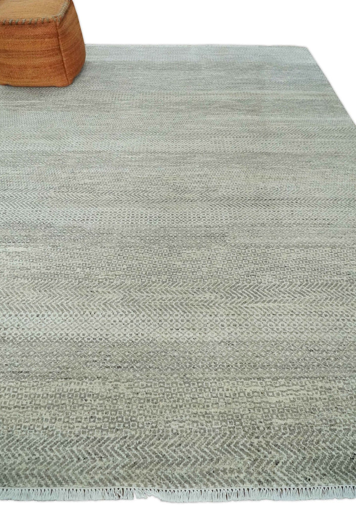 Hand Knotted Modern Geometric Trellis Scandinavian 8x10 Beige, and Ivory Wool Area Rug - The Rug Decor