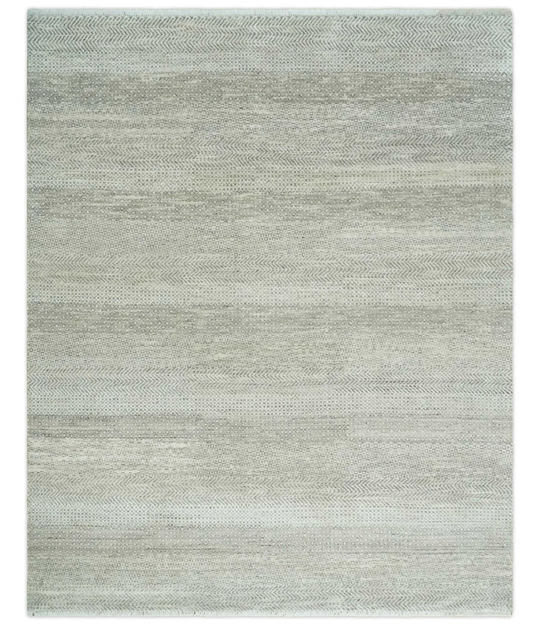 Hand Knotted Modern Geometric Trellis Scandinavian 8x10 Beige, and Ivory Wool Area Rug - The Rug Decor