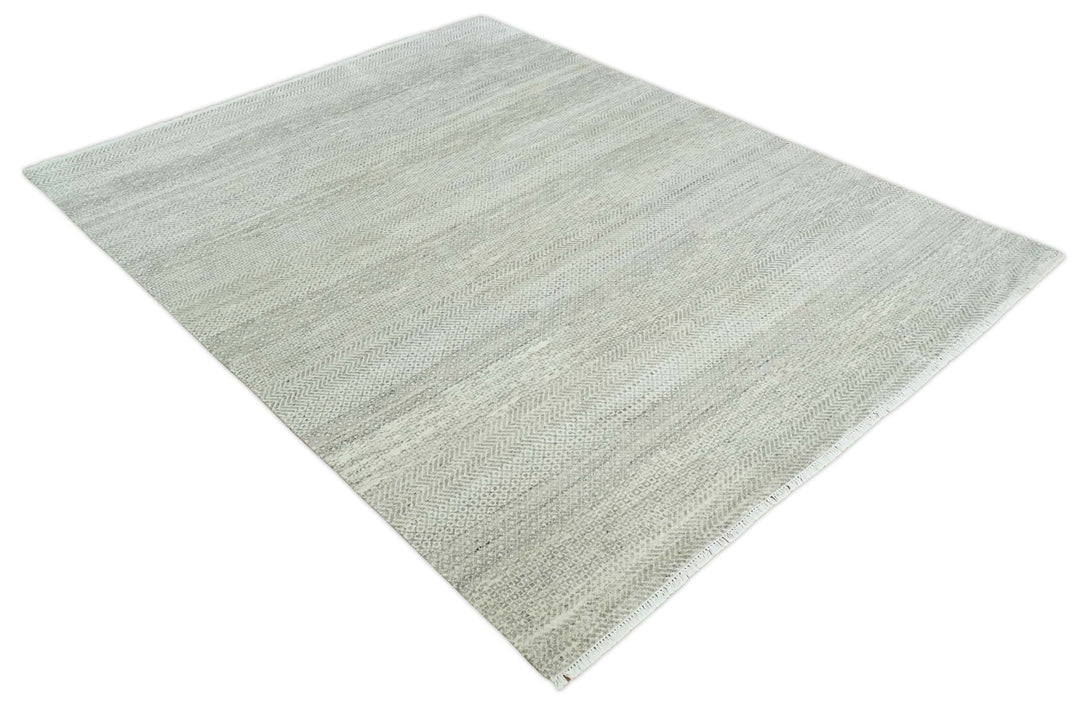 Hand Knotted Modern Geometric Trellis Scandinavian 8x10 Beige, and Ivory Wool Area Rug - The Rug Decor