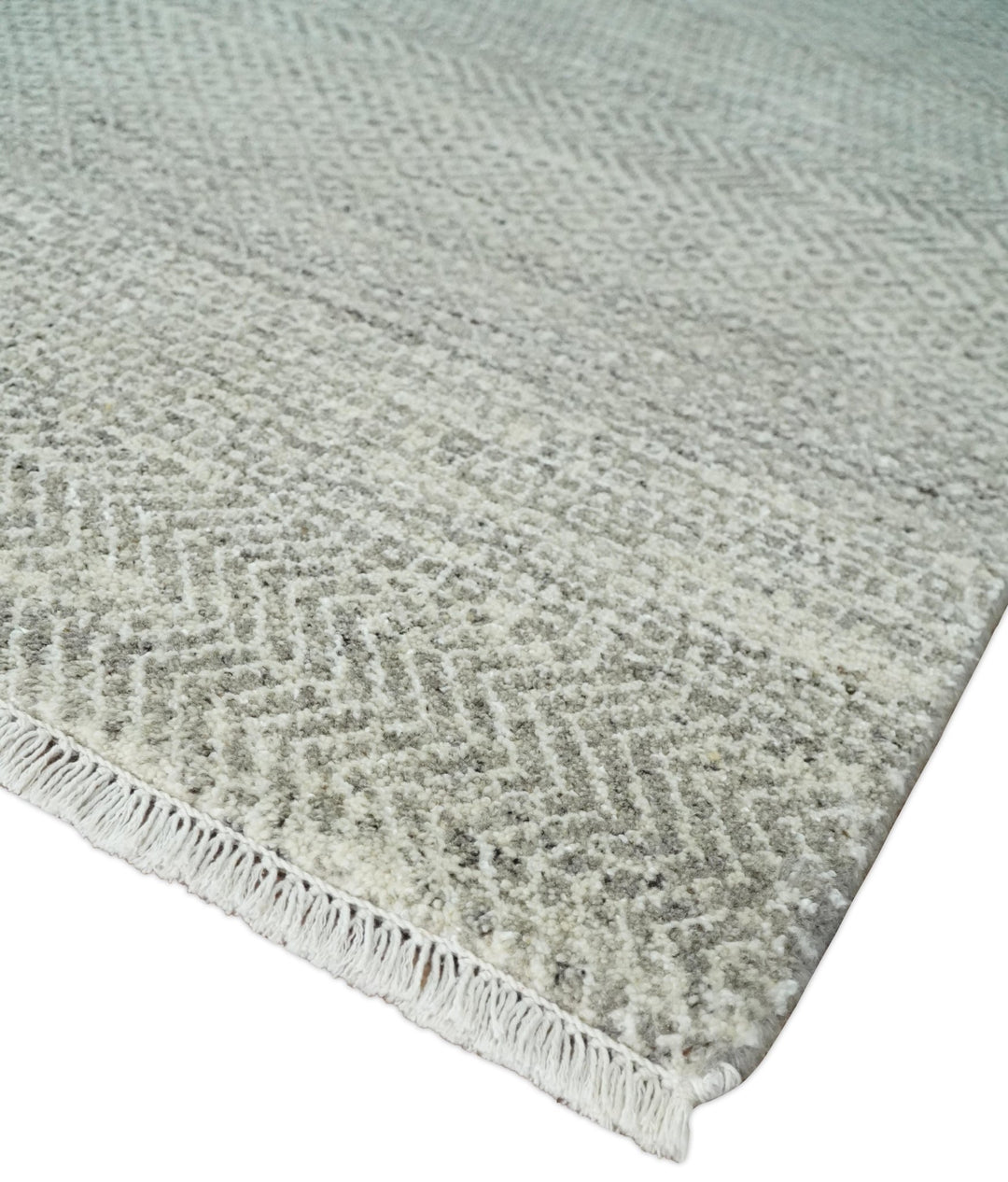 Hand Knotted Modern Geometric Trellis Scandinavian 8x10 Beige, and Ivory Wool Area Rug - The Rug Decor