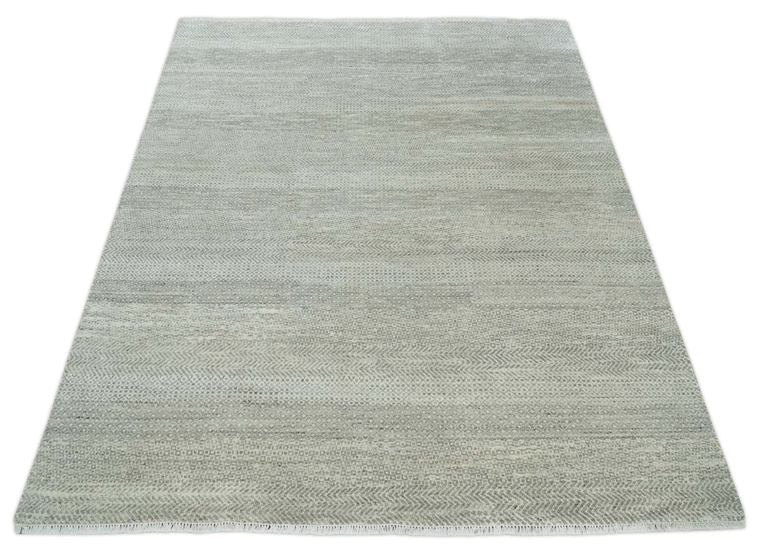 Hand Knotted Modern Geometric Trellis Scandinavian 8x10 Beige, and Ivory Wool Area Rug - The Rug Decor