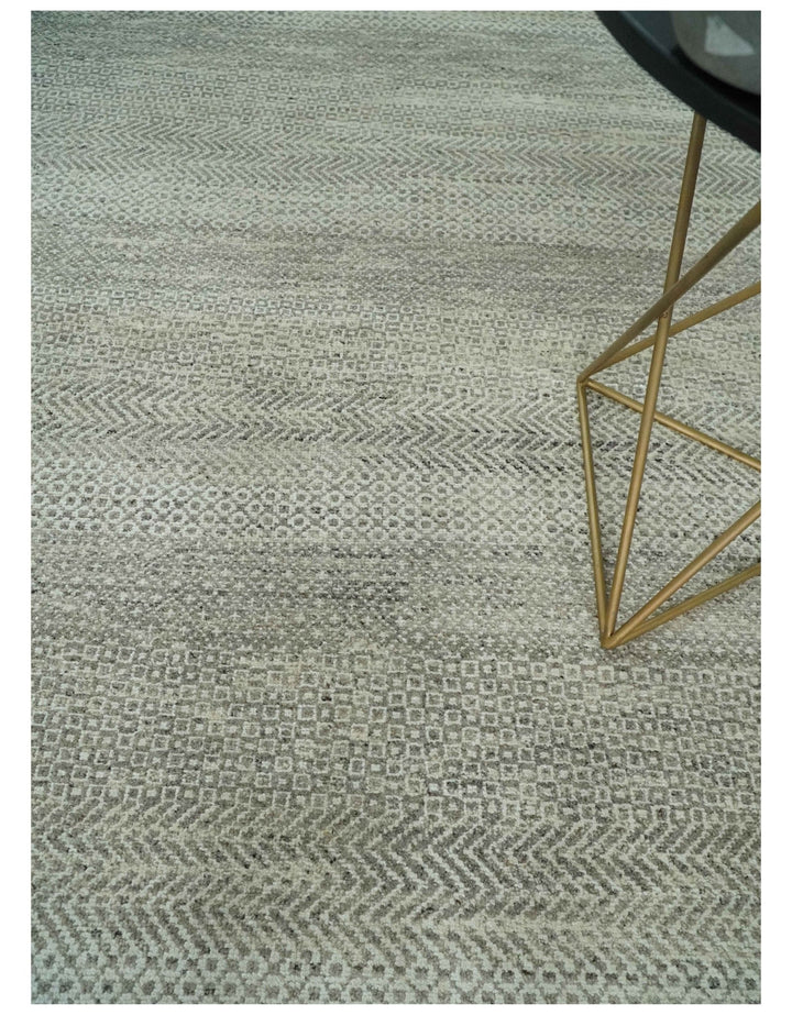 Hand Knotted Modern Geometric Trellis Scandinavian 8x10 Beige, and Ivory Wool Area Rug - The Rug Decor