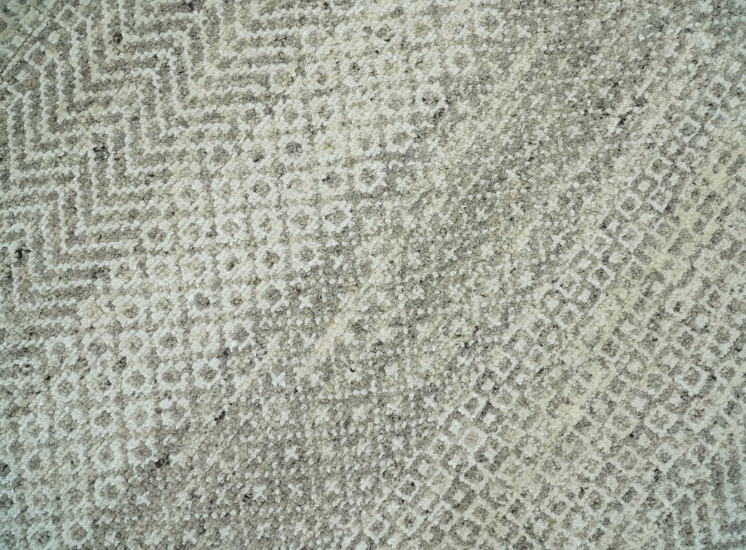 Hand Knotted Modern Geometric Trellis Scandinavian 8x10 Beige, and Ivory Wool Area Rug - The Rug Decor