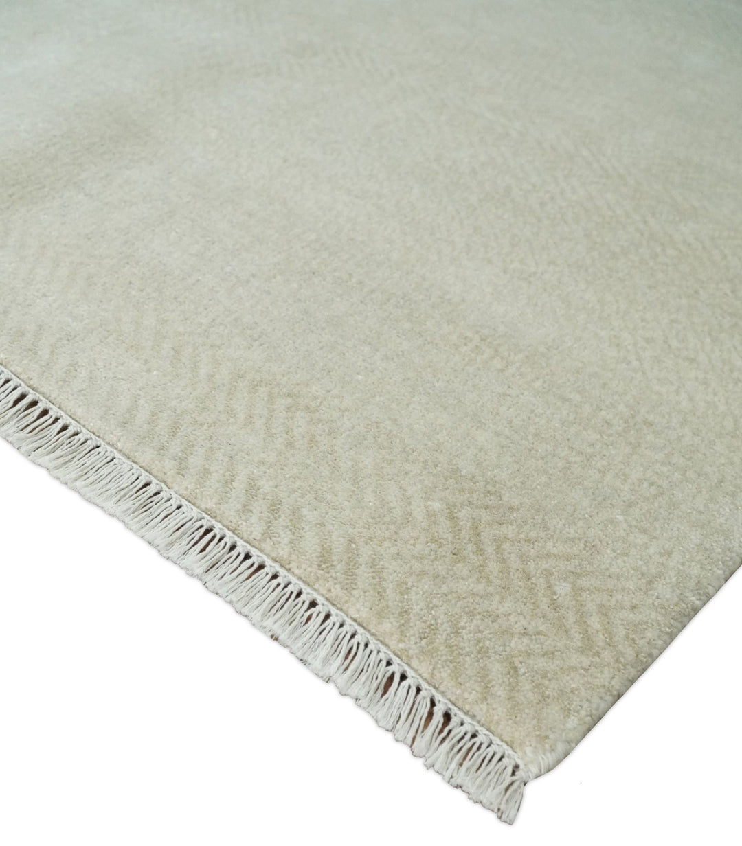 Hand Knotted Modern Geometric Trellis Scandinavian 8x10 Beige and Ivory Wool Area Rug | TRDCP932810 - The Rug Decor