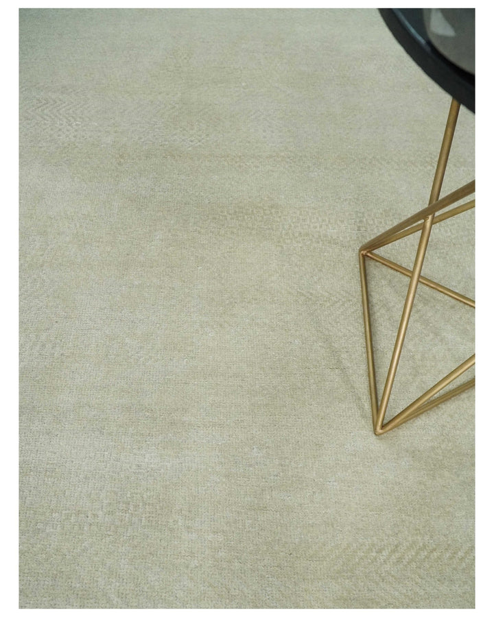 Hand Knotted Modern Geometric Trellis Scandinavian 8x10 Beige and Ivory Wool Area Rug | TRDCP932810 - The Rug Decor