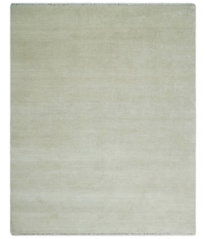 Hand Knotted Modern Geometric Trellis Scandinavian 8x10 Beige and Ivory Wool Area Rug | TRDCP932810 - The Rug Decor