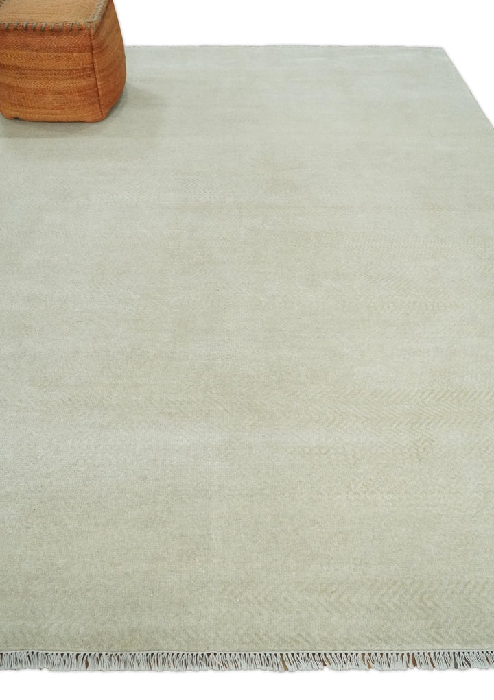 Hand Knotted Modern Geometric Trellis Scandinavian 8x10 Beige and Ivory Wool Area Rug | TRDCP932810 - The Rug Decor