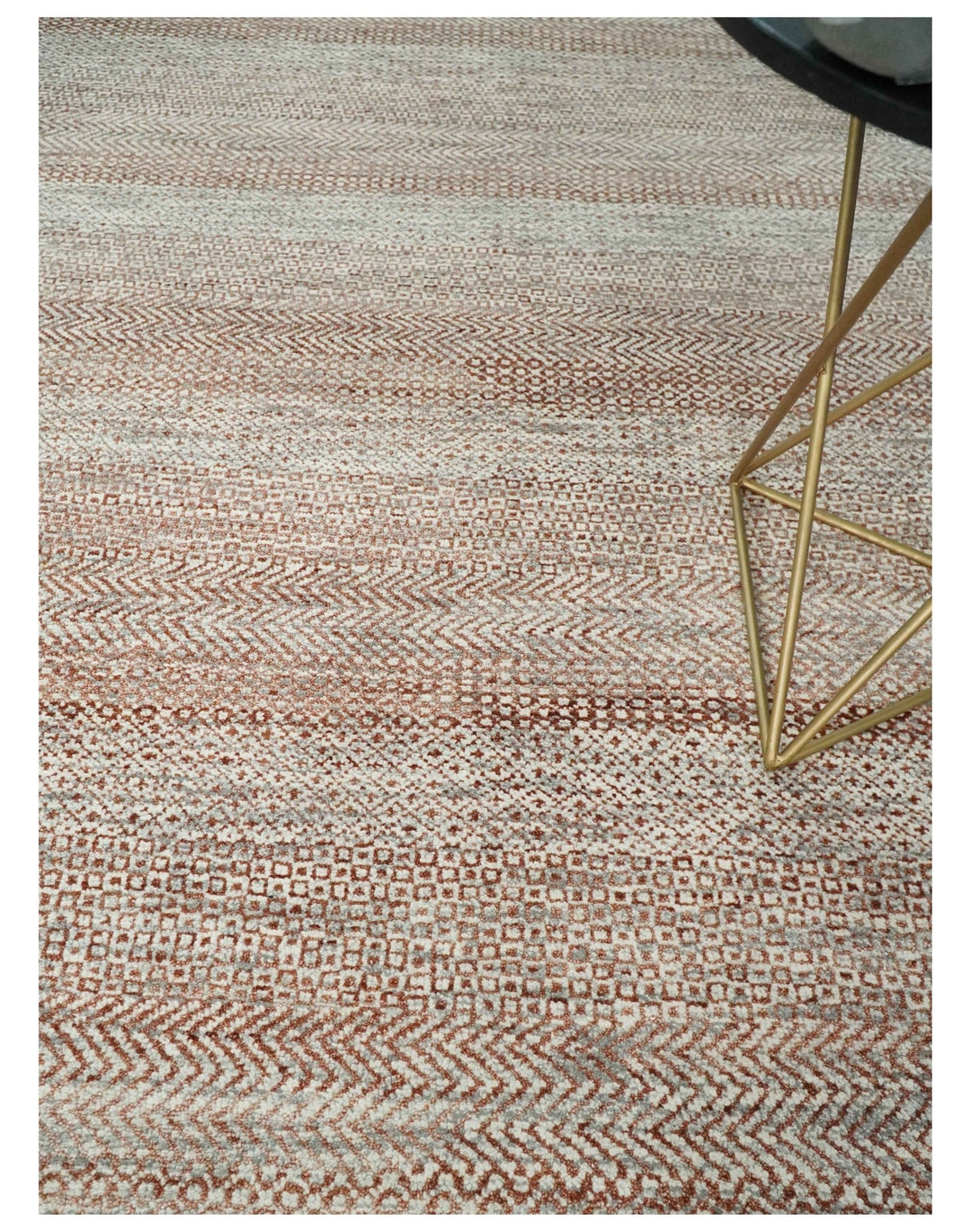 Hand Knotted Modern Geometric Trellis Scandinavian 8x10 Ivory, Rust and Gray Wool Area Rug | TRDCP933810 - The Rug Decor