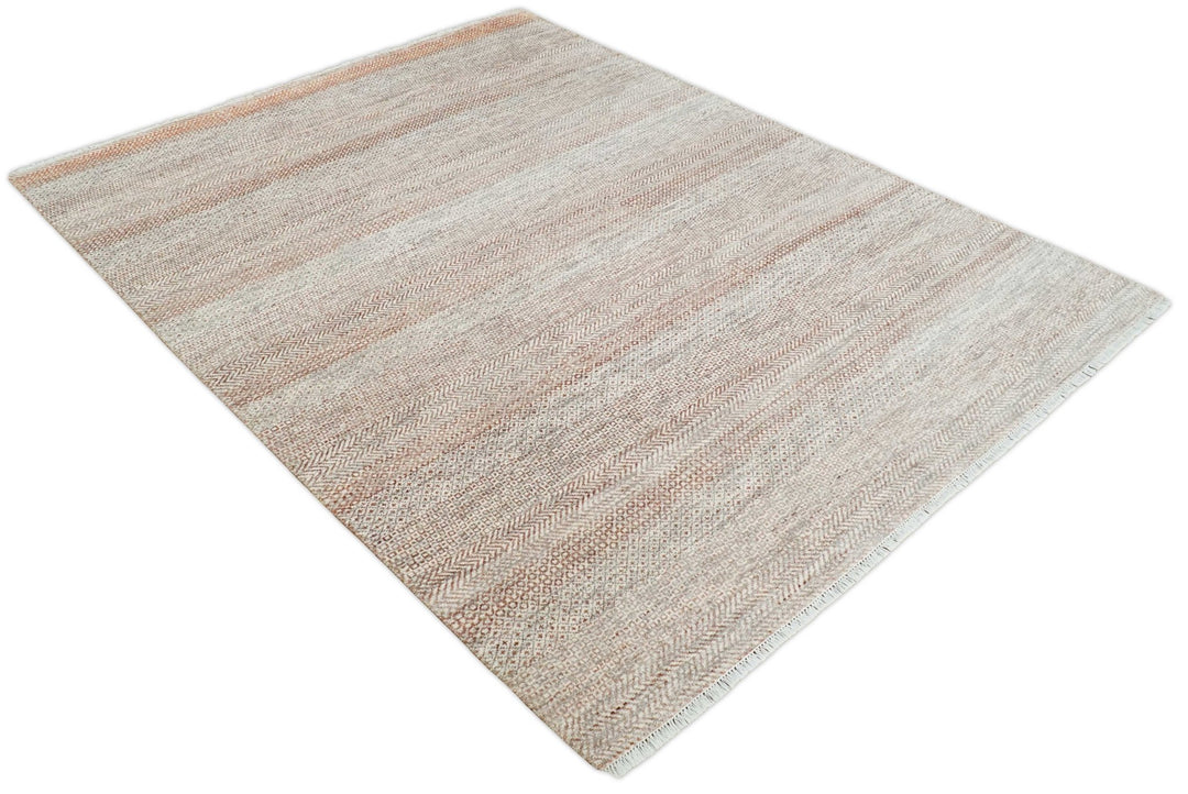 Hand Knotted Modern Geometric Trellis Scandinavian 8x10 Ivory, Rust and Gray Wool Area Rug | TRDCP933810 - The Rug Decor