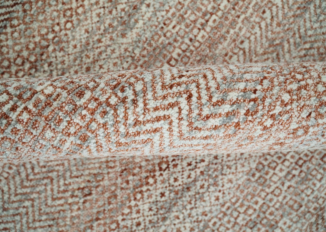Hand Knotted Modern Geometric Trellis Scandinavian 8x10 Ivory, Rust and Gray Wool Area Rug | TRDCP933810 - The Rug Decor