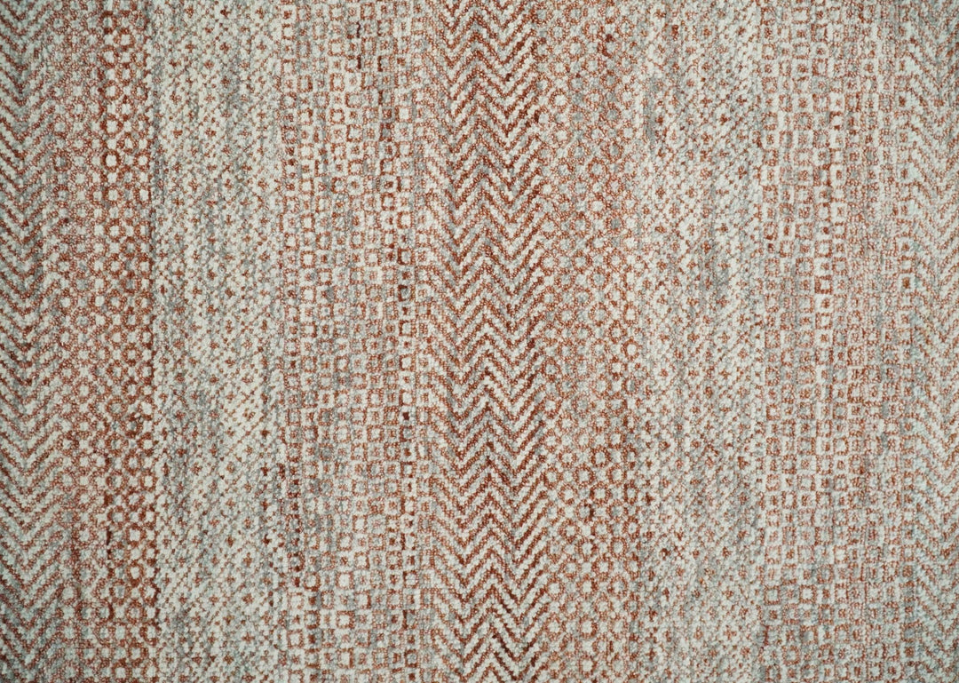 Hand Knotted Modern Geometric Trellis Scandinavian 8x10 Ivory, Rust and Gray Wool Area Rug | TRDCP933810 - The Rug Decor