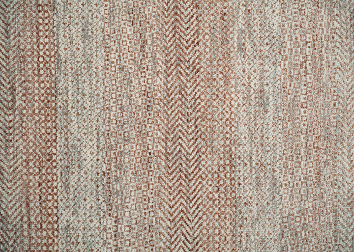 Hand Knotted Modern Geometric Trellis Scandinavian 8x10 Ivory, Rust and Gray Wool Area Rug | TRDCP933810 - The Rug Decor