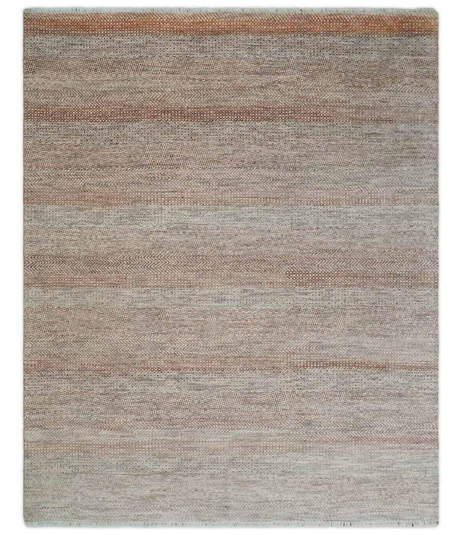 Hand Knotted Modern Geometric Trellis Scandinavian 8x10 Ivory, Rust and Gray Wool Area Rug | TRDCP933810 - The Rug Decor