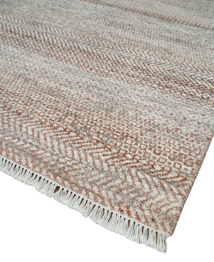 Hand Knotted Modern Geometric Trellis Scandinavian 8x10 Ivory, Rust and Gray Wool Area Rug | TRDCP933810 - The Rug Decor
