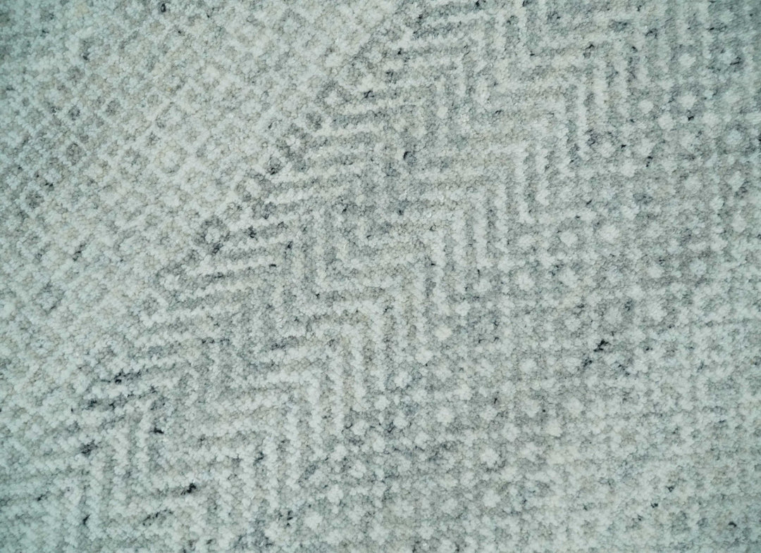 Hand Knotted Modern Geometric Trellis Scandinavian Silver and Gray Wool Area Rug 8x10 | TRDCP930810 - The Rug Decor