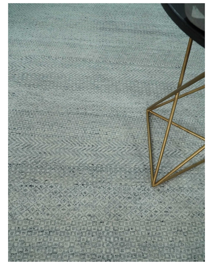 Hand Knotted Modern Geometric Trellis Scandinavian Silver and Gray Wool Area Rug 8x10 | TRDCP930810 - The Rug Decor