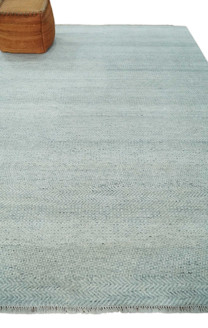 Hand Knotted Modern Geometric Trellis Scandinavian Silver and Gray Wool Area Rug 8x10 | TRDCP930810 - The Rug Decor