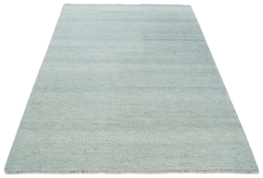 Hand Knotted Modern Geometric Trellis Scandinavian Silver and Gray Wool Area Rug 8x10 | TRDCP930810 - The Rug Decor