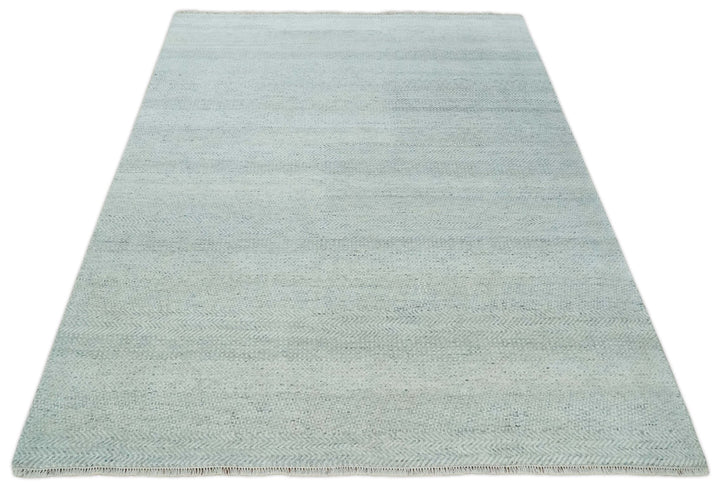 Hand Knotted Modern Geometric Trellis Scandinavian Silver and Gray Wool Area Rug 8x10 | TRDCP930810 - The Rug Decor