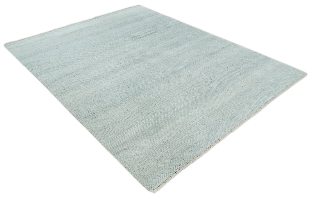 Hand Knotted Modern Geometric Trellis Scandinavian Silver and Gray Wool Area Rug 8x10 | TRDCP930810 - The Rug Decor