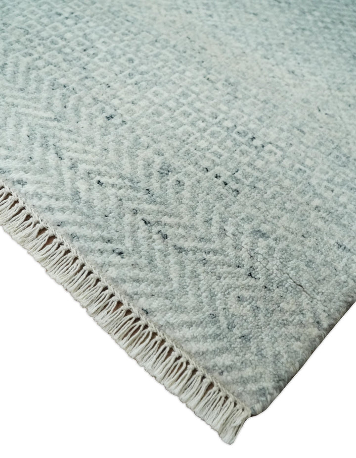 Hand Knotted Modern Geometric Trellis Scandinavian Silver and Gray Wool Area Rug 8x10 | TRDCP930810 - The Rug Decor