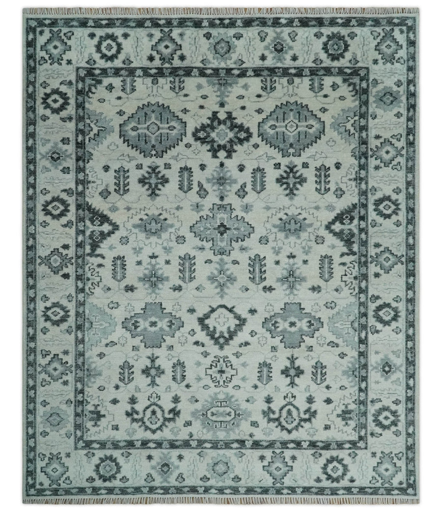 Hand Knotted Multi size 8x10 Ivory, Silver and Charcoal Antique Turkish Oushak Wool Area Rug | TRD2790 - The Rug Decor