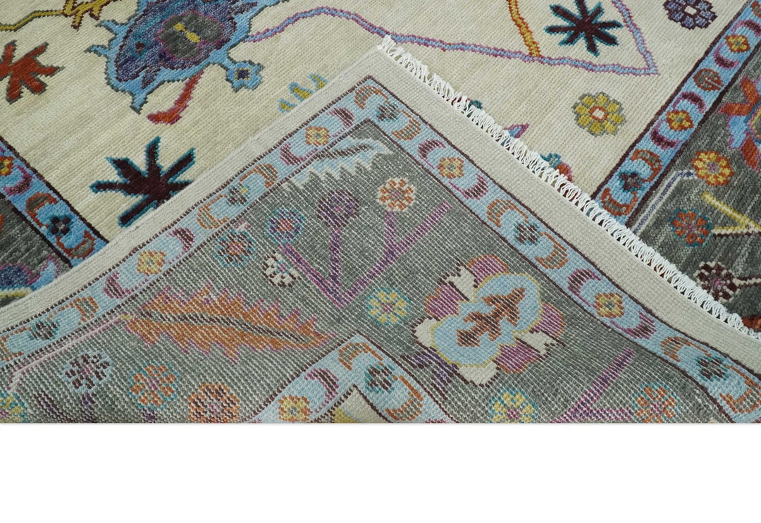 Hand Knotted Oushak 5x8, 6x9, 8x10, 9x12, 10x14 and 12x15 Ivory, Gray and Blue Traditional Persian Oushak Wool Rug | TRDCP915912 - The Rug Decor