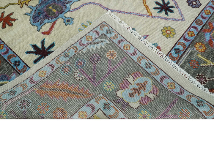 Hand Knotted Oushak 5x8, 6x9, 8x10, 9x12, 10x14 and 12x15 Ivory, Gray and Blue Traditional Persian Oushak Wool Rug | TRDCP915912 - The Rug Decor